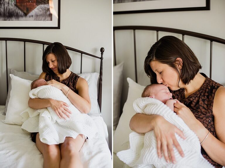 Vermont Mom kissing newborn girl