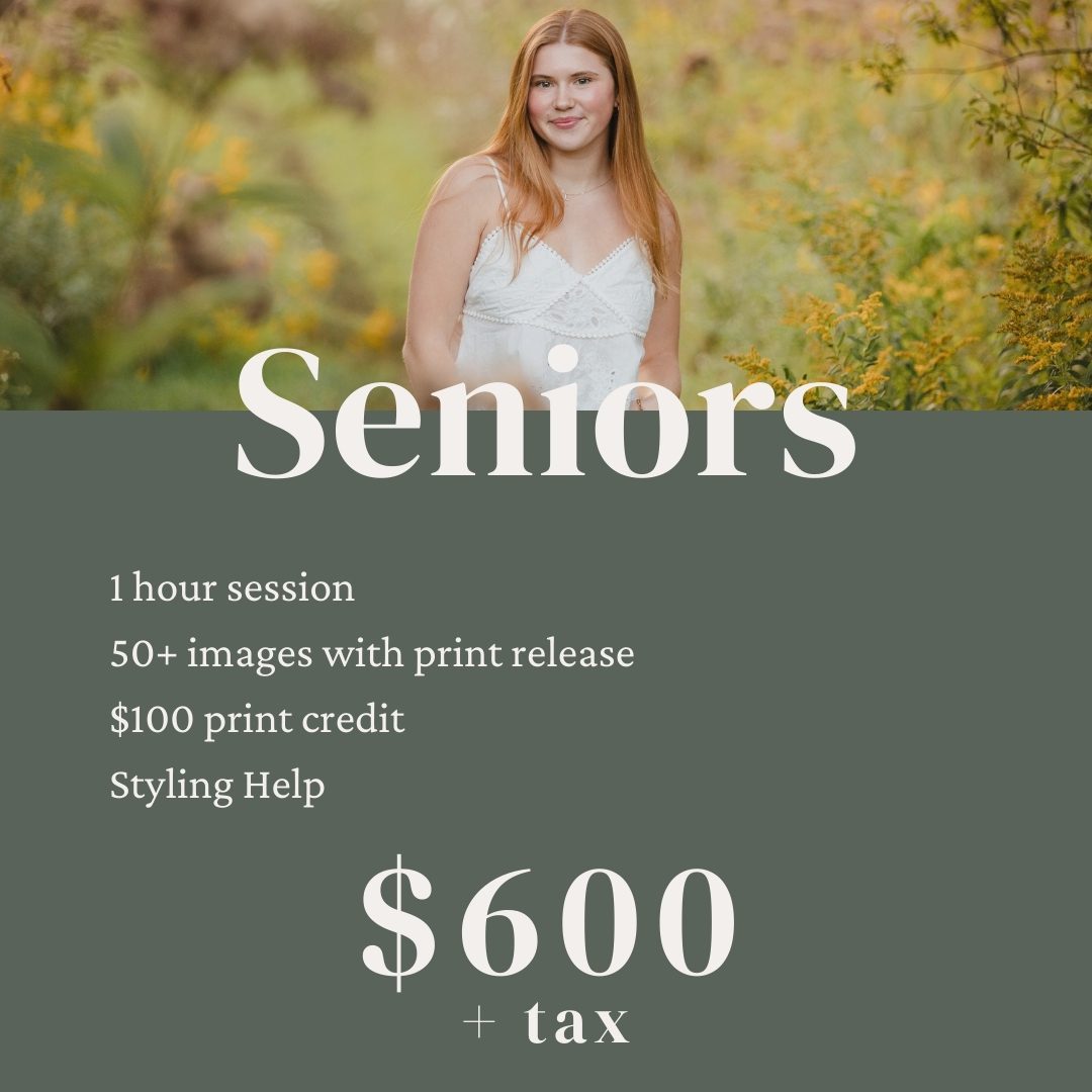 graphic showing senior photo pricing with Mia Moran Photography