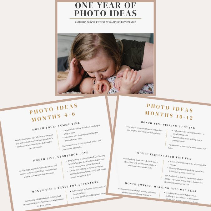 image graphic of a pdf containing tips for one year of photo ideas with your baby by Mia Moran Photography