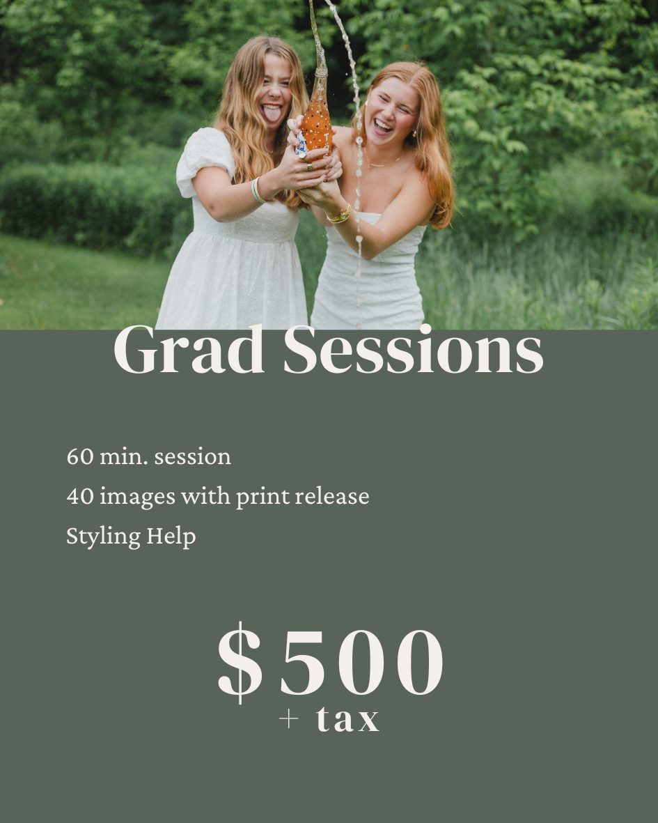 infographic showing pricing for graduation photo sessions with two Vermont seniors laughing